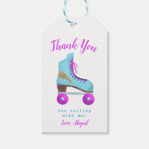  Roze en Blauw Roller Schaats Verjaardagsfeestje Cadeaulabel