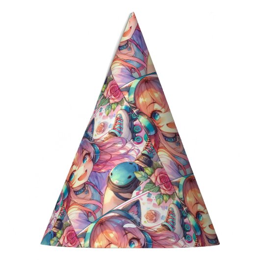 Roze en Blauw Rolschaatsen Anime Meisje Verjaardag Feesthoedjes (Links)