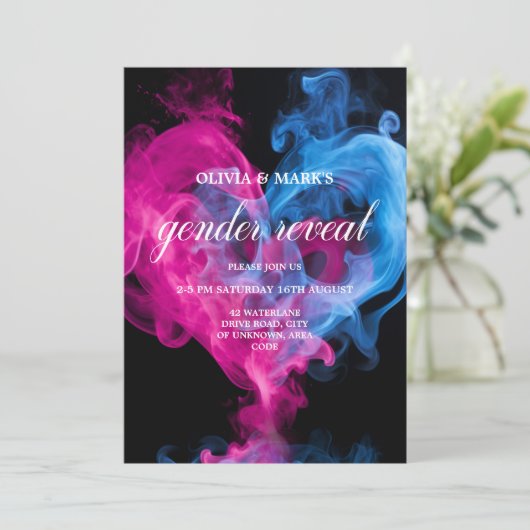 Roze en Blauw Rook Liefde Hart Geslacht Onthullen Kaart (Staand voorkant)