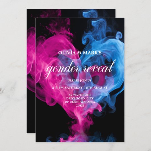 Roze en Blauw Rook Liefde Hart Geslacht Onthullen Kaart (Voorkant / Achterkant)