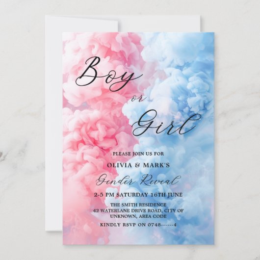 Roze en Blauw Rookjongen of Meisje Geslacht Onthul Kaart (Voorkant)