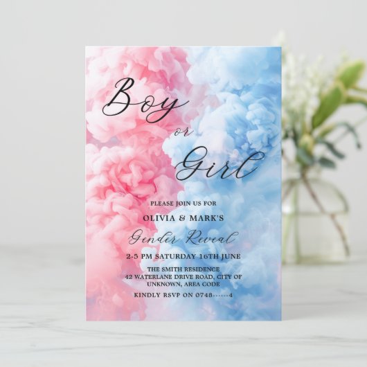 Roze en Blauw Rookjongen of Meisje Geslacht Onthul Kaart (Staand voorkant)