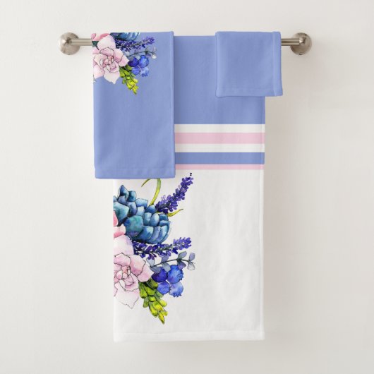  roze en blauw Roos - Floral afdrukken Bad Handdoek (Insitu)