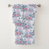 Roze en blauw Roos Patroon Bad Handdoek (Insitu)