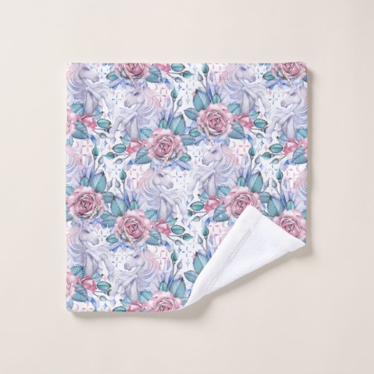 Roze en blauw Roos Patroon Bad Handdoek (Wasdoekje)