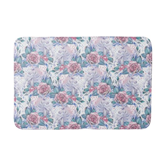 Roze en blauw Roos Patroon Badmat (Voorkant)