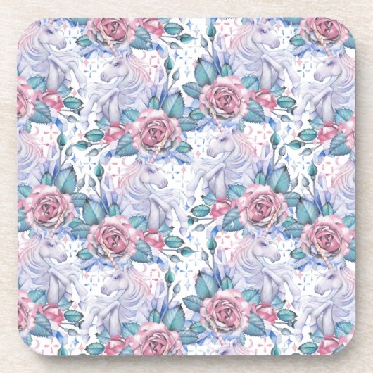 Roze en blauw Roos Patroon Bier Onderzetter (Voorkant)