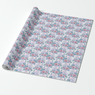 Roze en blauw Roos Patroon Cadeaupapier