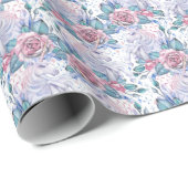 Roze en blauw Roos Patroon Cadeaupapier (Rol Hoek)