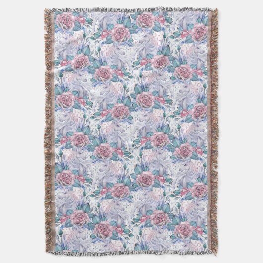 Roze en blauw Roos Patroon Deken (Voorkant Verticaal)