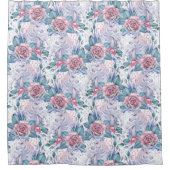 Roze en blauw Roos Patroon Douchegordijn (Voorkant)