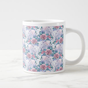 Roze en blauw Roos Patroon Grote Koffiekop