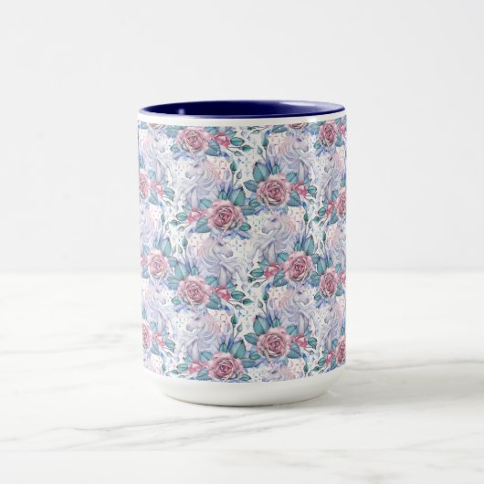 Roze en blauw Roos Patroon Mok (Midden)