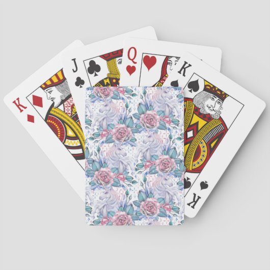 Roze en blauw Roos Patroon Pokerkaarten (Achterkant)