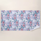 Roze en blauw Roos Patroon Strandlaken (Voorkant)