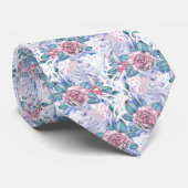 Roze en blauw Roos Patroon Stropdas (Opgerold)