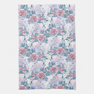 Roze en blauw Roos Patroon Theedoek