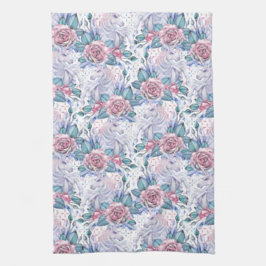 Roze en blauw Roos Patroon Theedoek (Verticaal)