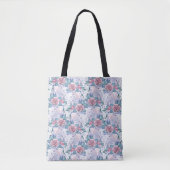 Roze en blauw Roos Patroon Tote Bag (Voorkant)
