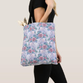 Roze en blauw Roos Patroon Tote Bag (Dichtbij)