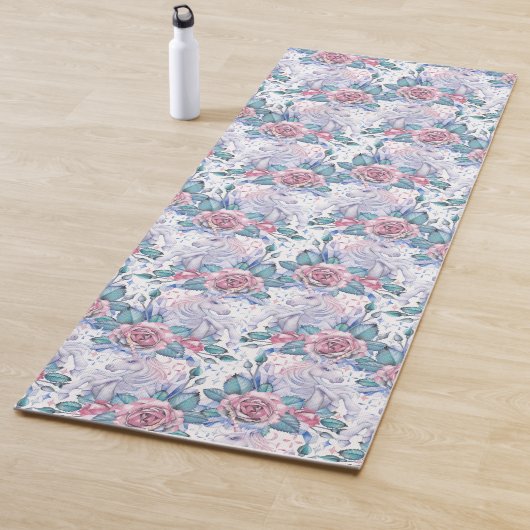 Roze en blauw Roos Patroon Yogamat (In situ)