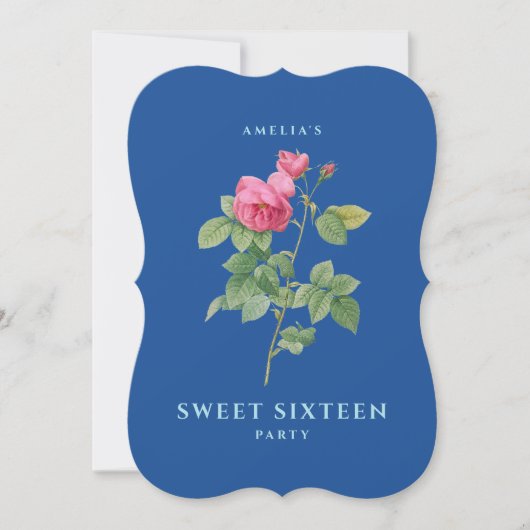 Roze en Blauw Roos Sweet 16 Kaart (Voorkant)