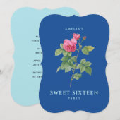Roze en Blauw Roos Sweet 16 Kaart (Voorkant / Achterkant)