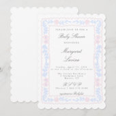 Roze en Blauw Roos Trellis Baby shower Invitation Kaart (Voorkant / Achterkant)
