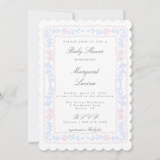 Roze en Blauw Roos Trellis Baby shower Invitation Kaart