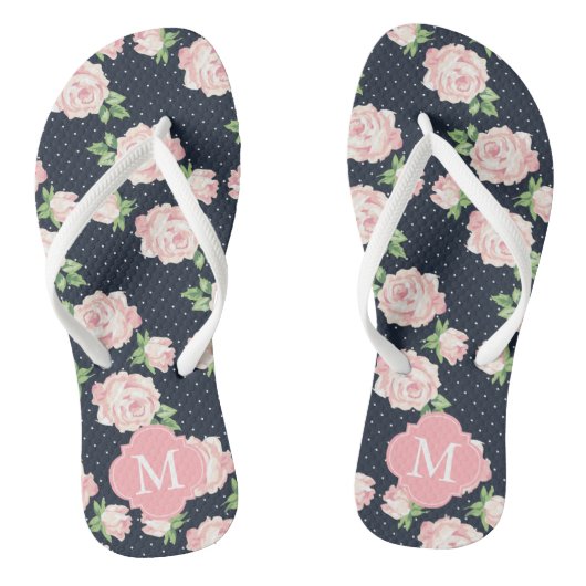 Roze en blauw Rozen Monogrammed Teenslippers (Voetbed)