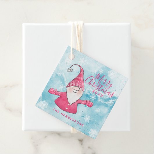 Roze en Blauw Schattigee Gnome Custom Merry Christ Bedankjes Labels (In situ)