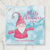 Roze en Blauw Schattigee Gnome Custom Merry Christ Bedankjes Labels (Voorkant)