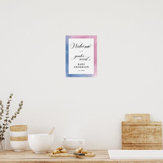 Roze en Blauw script Geslacht onthullen Welkom Poster (Keuken)