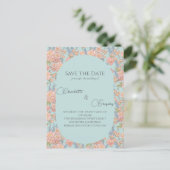 Roze en blauw shabby chic Bewaar de datum Aankondigingskaart (Staand voorkant)