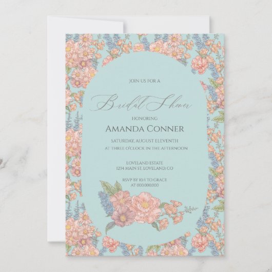 Roze en blauw shabby chic Vrijgezellenfeest Kaart (Voorkant)