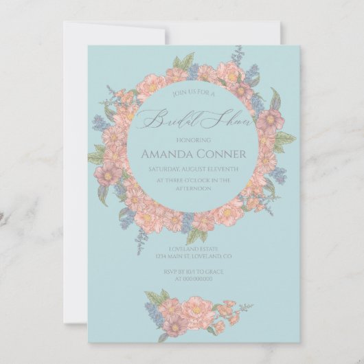 Roze en blauw shabby chique bloemen Vrijgezellenfe Kaart (Voorkant)