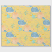 Roze en Blauw Slapen Walvis Baby shower Cadeaupapier (Vlak)