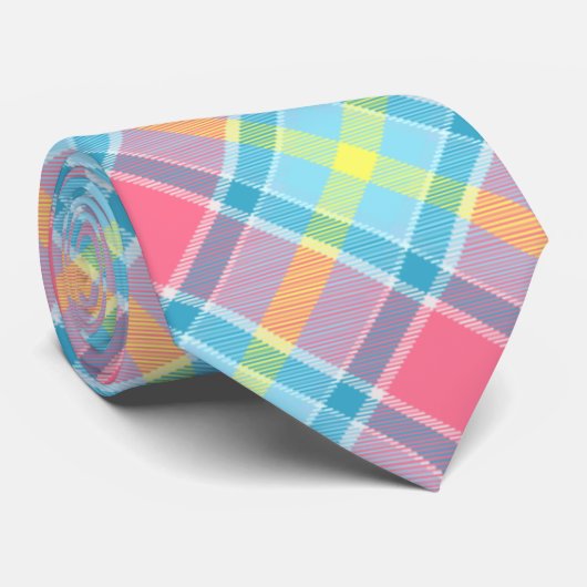 Roze en blauw speldenpatroon stropdas (Opgerold)