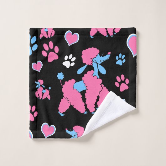 Roze en blauw spiegelpatroon op zwarte achtergrond bad handdoek (Wasdoekje)