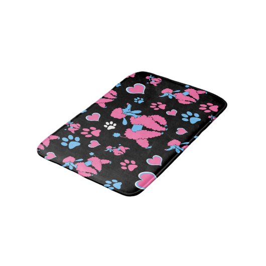 Roze en blauw spiegelpatroon op zwarte achtergrond badmat (Gekanteld)