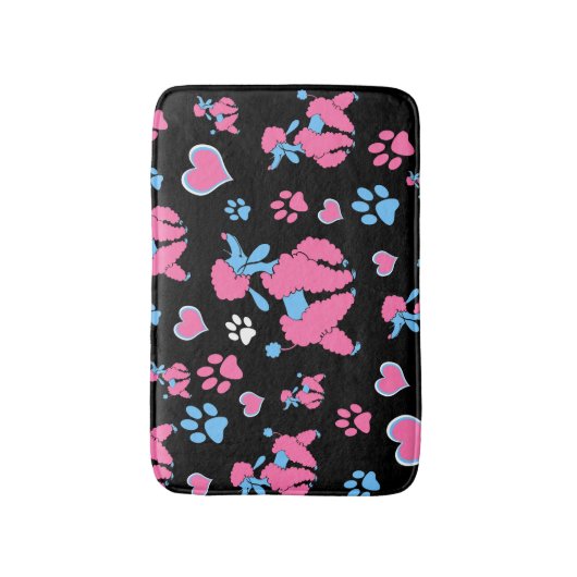 Roze en blauw spiegelpatroon op zwarte achtergrond badmat (Voorkant Verticaal)