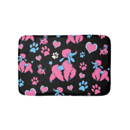 Roze en blauw spiegelpatroon op zwarte achtergrond badmat