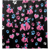 Roze en blauw spiegelpatroon op zwarte achtergrond douchegordijn (Voorkant)