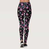 Roze en blauw spiegelpatroon op zwarte achtergrond leggings (Achterkant)