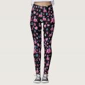 Roze en blauw spiegelpatroon op zwarte achtergrond leggings (Voorkant)