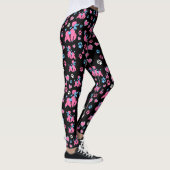 Roze en blauw spiegelpatroon op zwarte achtergrond leggings (Rechts)