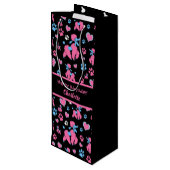 Roze en blauw spiegelpatroon op zwarte achtergrond wijn cadeautas (Achterkant Gekanteld)