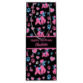 Roze en blauw spiegelpatroon op zwarte achtergrond wijn cadeautas (Achterkant)