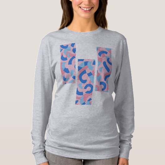 Roze en Blauw Split Doodle Patroon T-shirt (Voorkant)