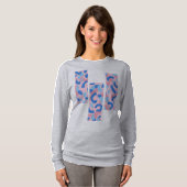 Roze en Blauw Split Doodle Patroon T-shirt (Voorkant volledig)
